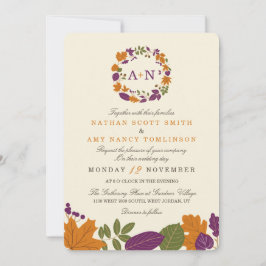 Invitaciones a la boda Wreath de ciruela y calabaz