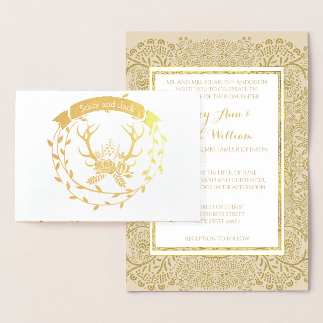Invitaciones a la boda Wreath del Relieve metaliza (Demostración)