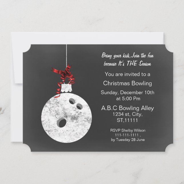 Invitaciones a la bolera de Navidades de Chalkboar (Anverso)