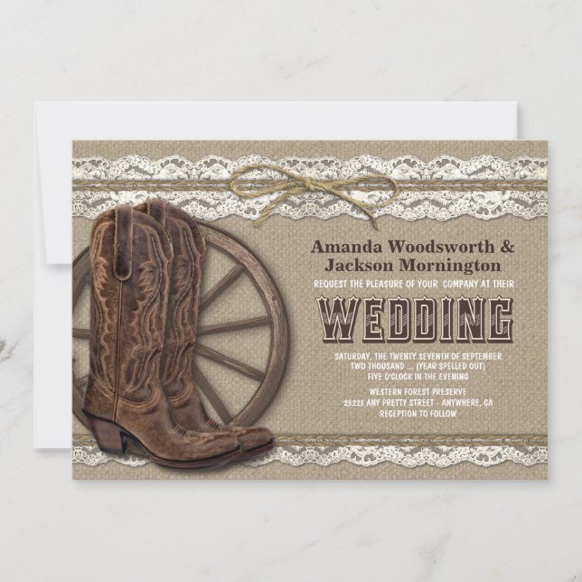Invitaciones a la Burlap y a la Boda de Lace Rusti (Anverso)