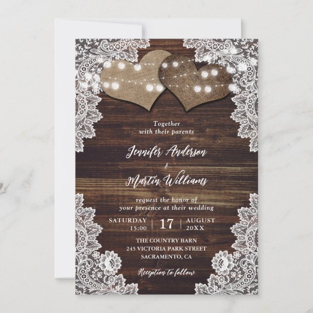 Invitaciones a la celebración de bodas de madera r (Anverso)