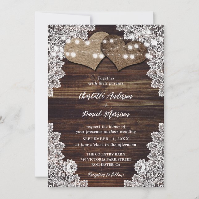 Invitaciones a la celebración de bodas de madera r (Anverso)