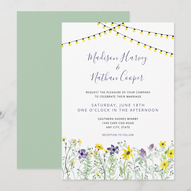 Invitaciones a la celebración de bodas florales de (Anverso / Reverso)
