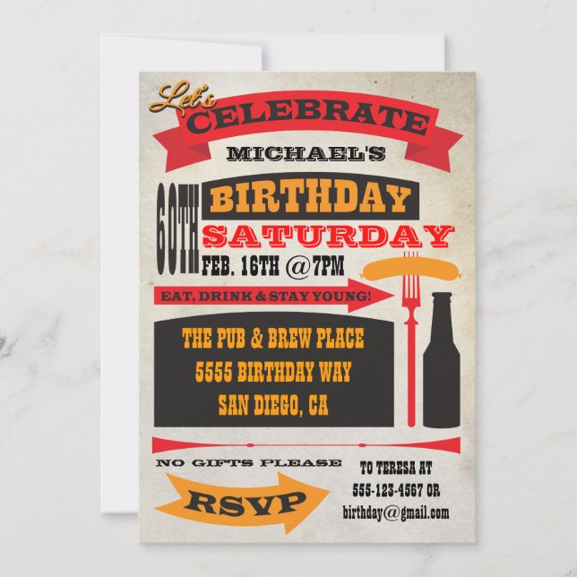 Invitaciones a la celebración de cumpleaños 60 est (Anverso)