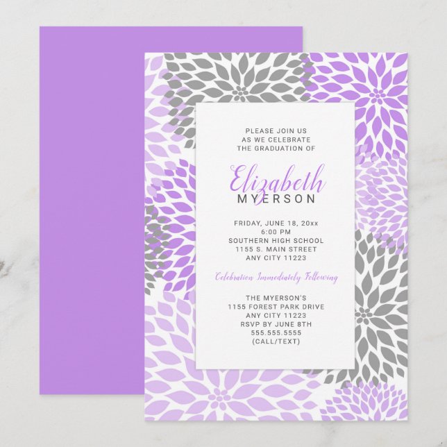 Invitaciones a la celebración de Graduación Purple (Anverso / Reverso)