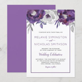 Invitaciones a la celebración del boda Purple Gray