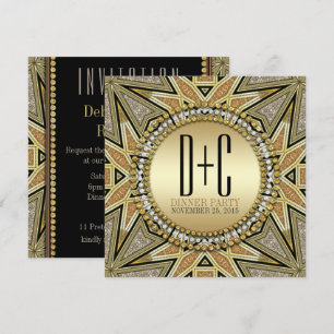 Invitaciones a la cena con brillo Art Deco dorado