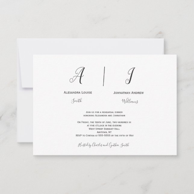 Invitaciones a la cena con monograma de tipografía (Anverso)