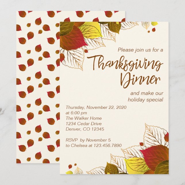 Invitaciones a la cena de Acción de Gracias con ho (Anverso / Reverso)
