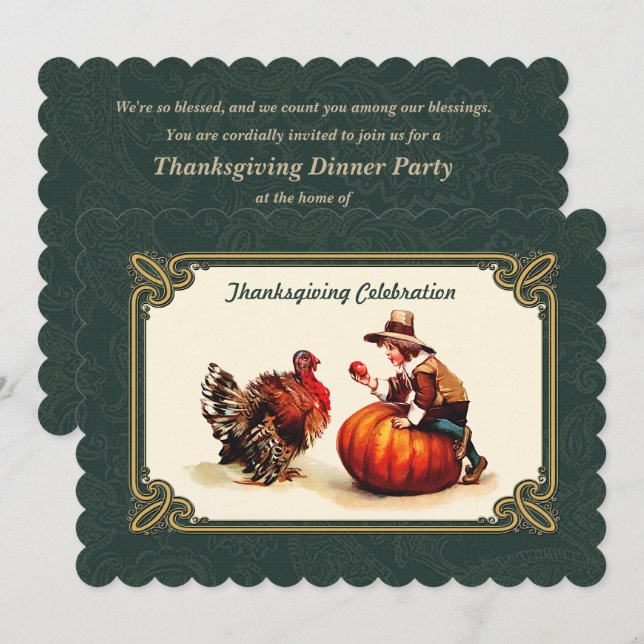Invitaciones a la cena de Acción de Gracias de Art (Anverso / Reverso)