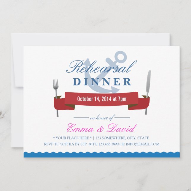 Invitaciones a la cena de Bodas náuticos (Anverso)