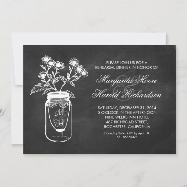 Invitaciones a la cena de Chalkboard mason jar (Anverso)