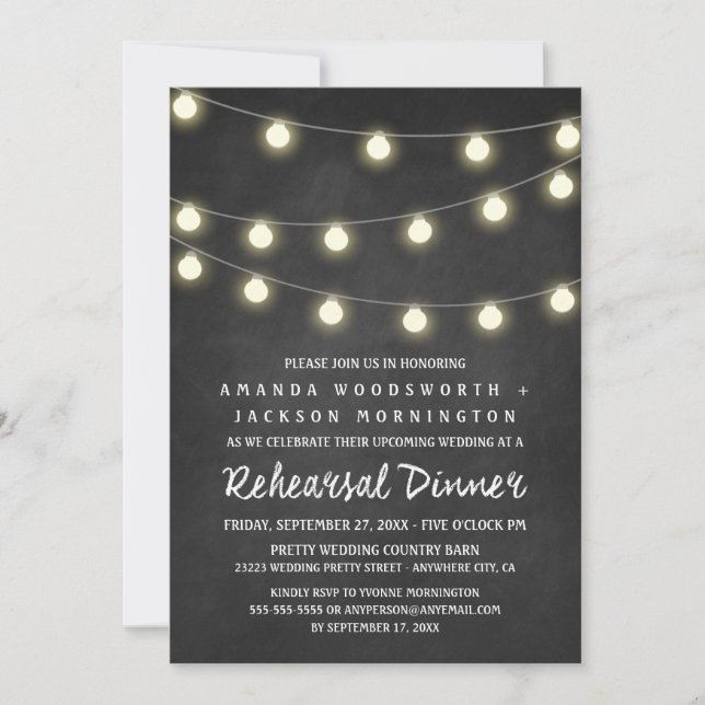 Invitaciones a la cena de Chalkboard y Lights (Anverso)