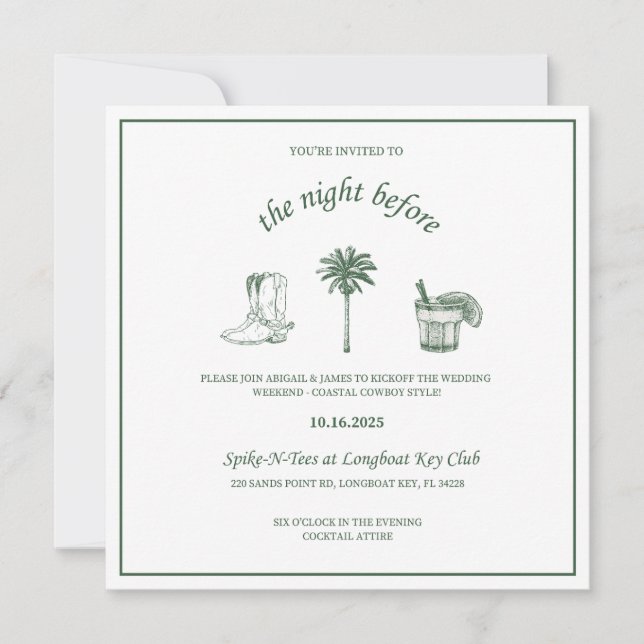 Invitaciones a la cena de Cowboy en la costa (Anverso)