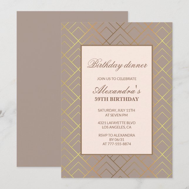 Invitaciones a la cena de cumpleaños 59 Elegante O (Anverso / Reverso)