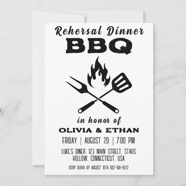 invitaciones a la cena de ensayo bbq (Anverso)