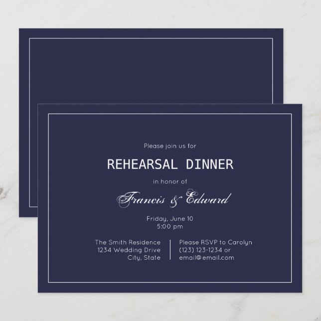 Invitaciones a la cena de ensayo clásico de la mar (Anverso / Reverso)