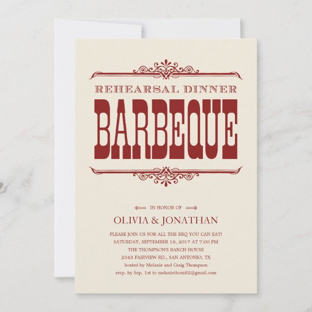 Invitaciones a la cena de ensayo de barbacoa de ép (Anverso)