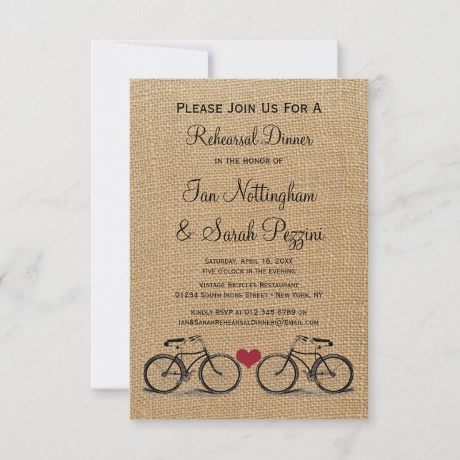 Invitaciones a la cena de ensayo de bicicleta de é (Anverso)