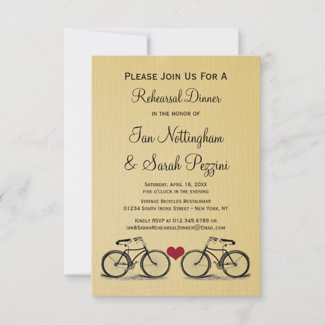 Invitaciones a la cena de ensayo de bicicleta de é (Anverso)