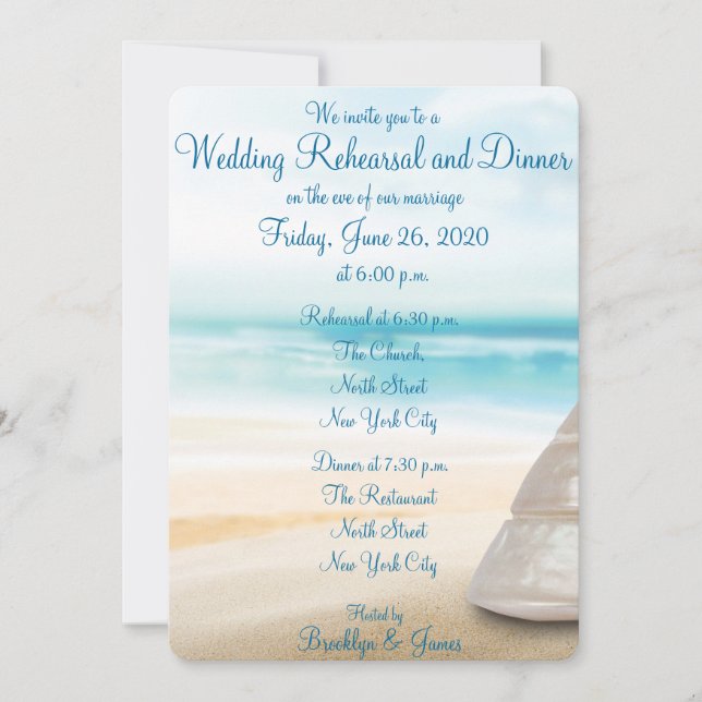 Invitaciones a la cena de ensayo de bodas de playa (Anverso)