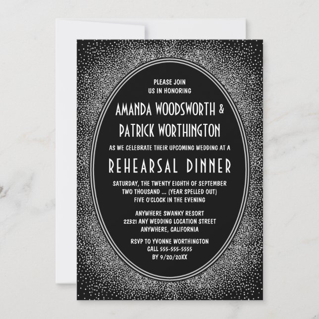 Invitaciones a la cena de ensayo de estilo Art Déc (Anverso)