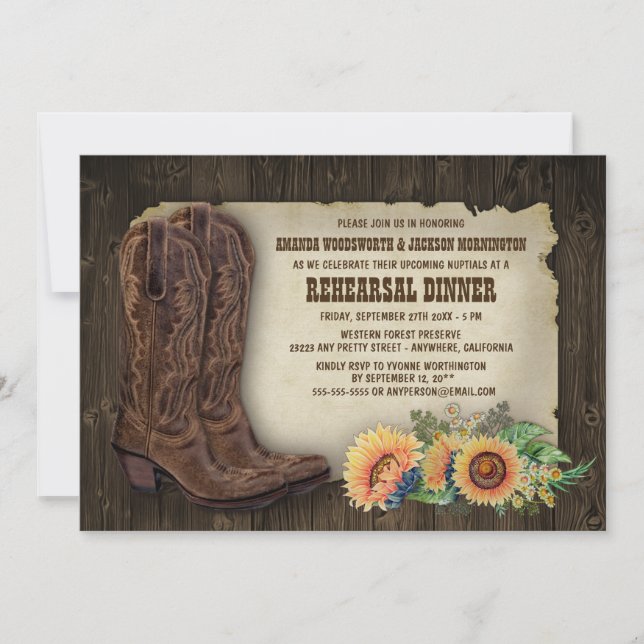 Invitaciones a la cena de ensayo de girasol de arr (Anverso)