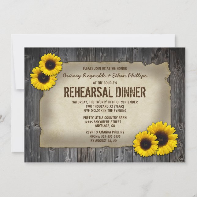 Invitaciones a la cena de ensayo de girasol en mad (Anverso)