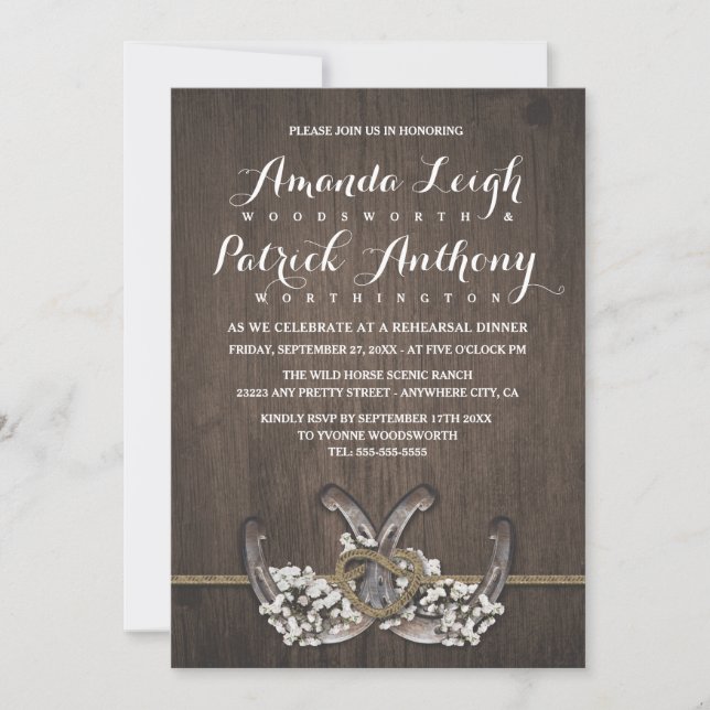 Invitaciones a la cena de ensayo de herradura (Anverso)