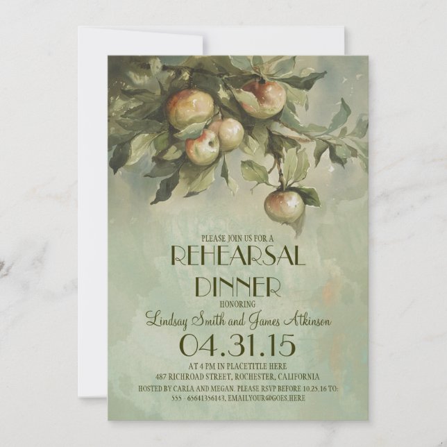 invitaciones a la cena de ensayo de manzanas verde (Anverso)