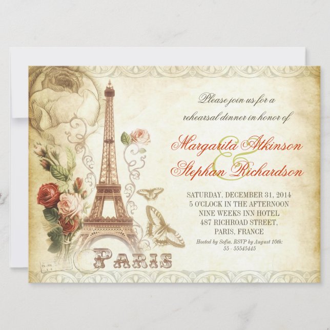 invitaciones a la cena de ensayo de moda de PARÍS  (Anverso)