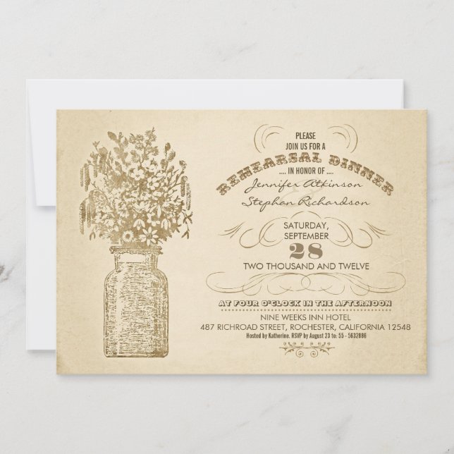 invitaciones a la cena de ensayo de tarro de masón (Anverso)