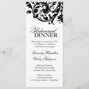 Invitaciones a la cena de ensayo en blanco y negro
