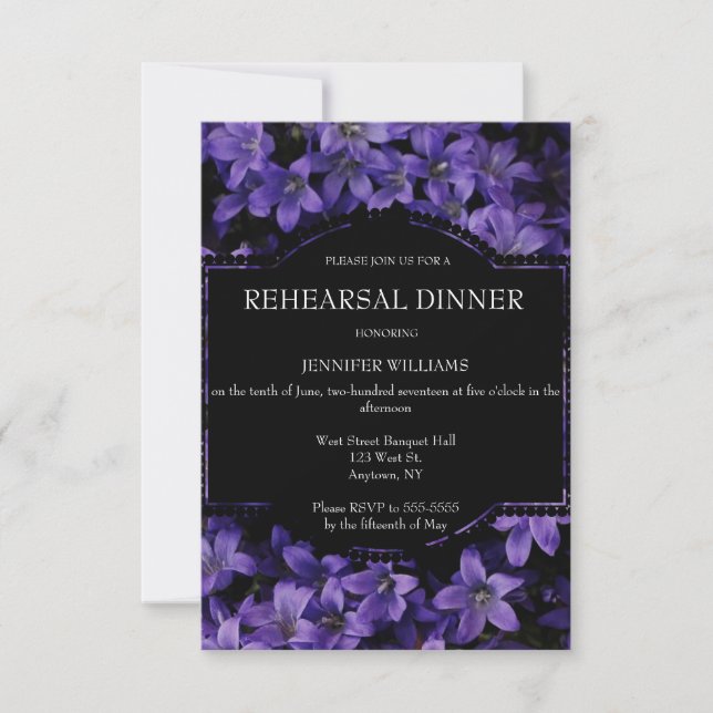 Invitaciones a la cena de ensayo Floral Black (Anverso)