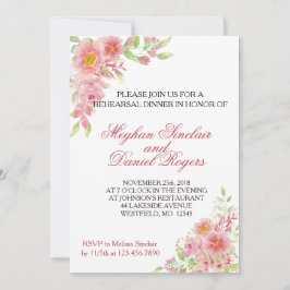 Invitaciones a la cena de ensayo floral rosa acuar