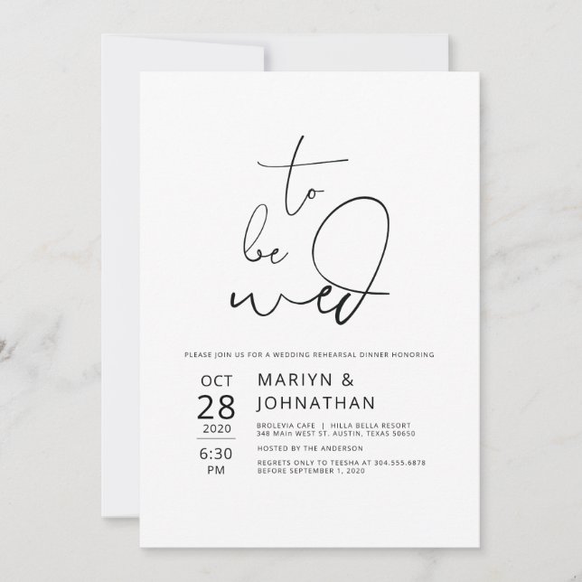 Invitaciones a la cena de ensayo Minimalista Boda (Anverso)