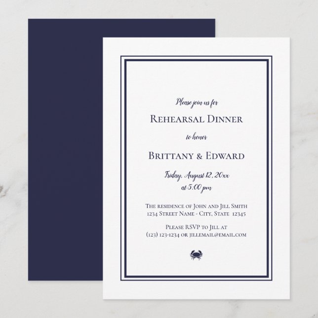 Invitaciones a la cena de ensayo Nautical Blue Cra (Anverso / Reverso)