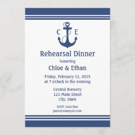 Invitaciones a la cena de ensayo náutico azul de l