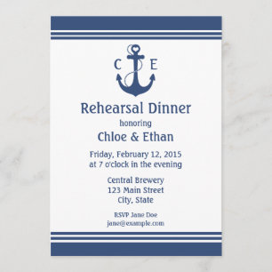 Invitaciones a la cena de ensayo náutico azul de l