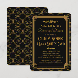Invitaciones a la cena de ensayo negro Art Deco