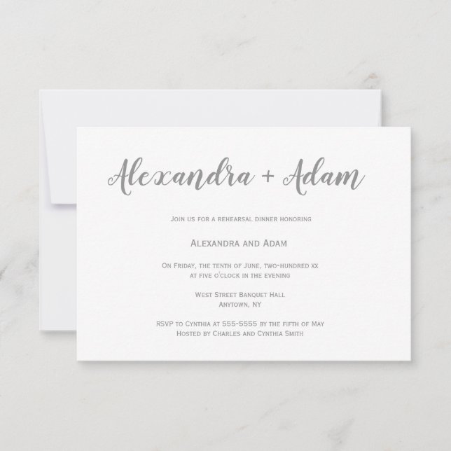 Invitaciones a la cena de ensayo simple plateado (Anverso)