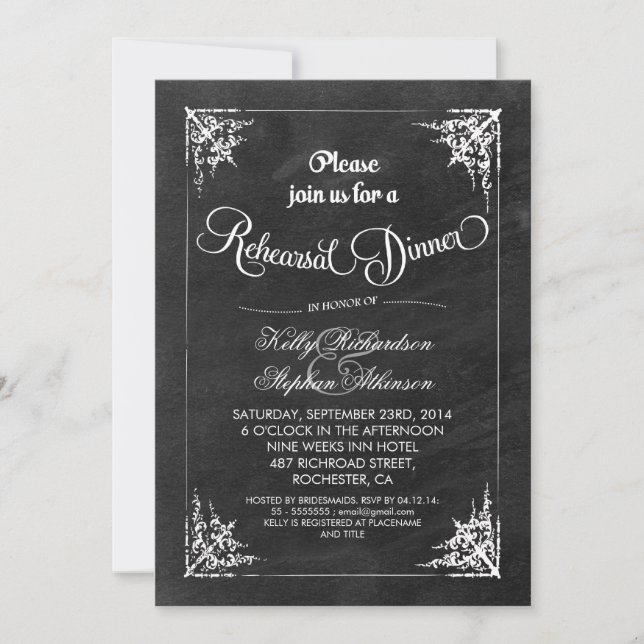 invitaciones a la cena de ensayos de pizarra vinta (Anverso)