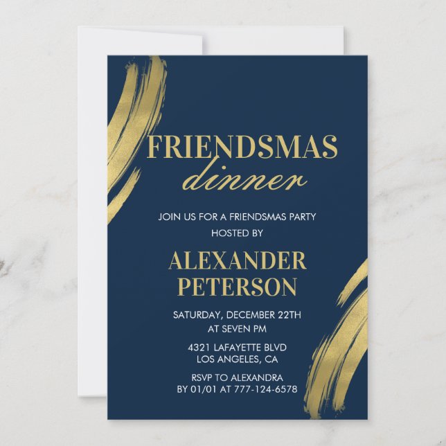 Invitaciones a la cena de Friendsmas Navy Gold (Anverso)