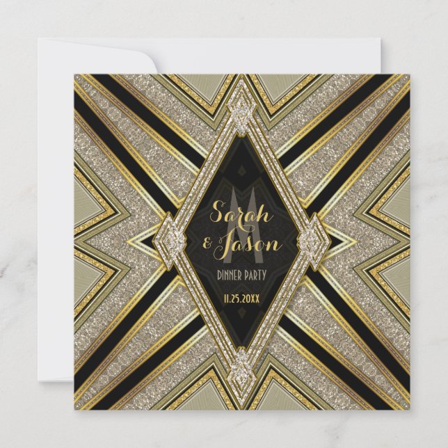 Invitaciones a la Cena de Goldy Diamonds Art Déco (Anverso)