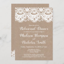 Invitaciones a la cena de los ensayos de Burlap y 