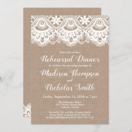 Invitaciones a la cena de los ensayos de Burlap y 