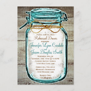 Invitaciones a la cena de Mason Jar Rustic Wood