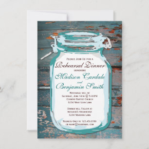Invitaciones a la cena de Mason Jar Rustic Wood
