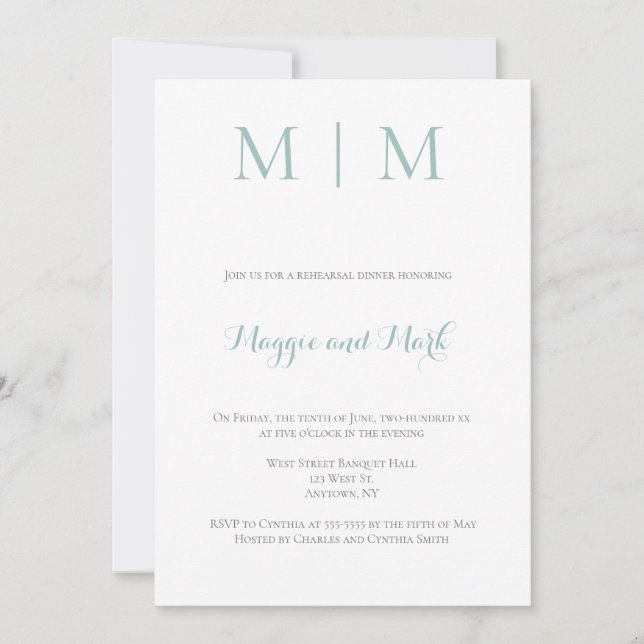 Invitaciones a la cena de monograma verde de la Ca (Anverso)