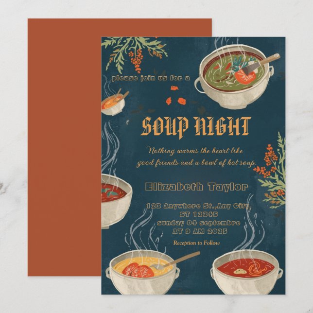 Invitaciones a la cena de noche de sopa (Anverso / Reverso)